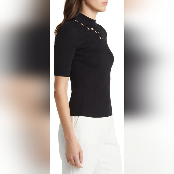 Ted Baker Emiiaa Engineered CutOut Bow Rib Sweater Short Sleeve Black Ted1/XS/4 - Picture 7 of 16